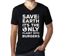 Homme Tee-Shirt Col V Sauvez La Terre C'est La Seule Planète Où Il Y A Des Hamburgers - Save The Earth It?S The Only Planet With Burgers - T-Shirt Graphique Éco-Responsable Vintage Cadeau Nouveauté