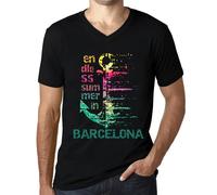 Homme Tee-Shirt Col V Un Été Sans Fin À Barcelone - Endless Summer In Barcelona - T-Shirt Graphique Éco-Responsable Vintage Cadeau Nouveauté