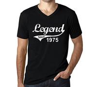 Homme Tee-Shirt Col V Une Légende Depuis 1975 - Legend Since 1975 - 50 Ans T-Shirt Graphique Idée Cadeau 50e Anniversaire Vintage Année 1975 Nouveauté Noir Profond L
