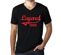 Homme Tee-Shirt Col V Une Légende Depuis 1995 - Legend Since 1995 - 30 Ans T-Shirt Graphique Idée Cadeau 30e Anniversaire Vintage Année 1995 Nouveauté Noir Profond M