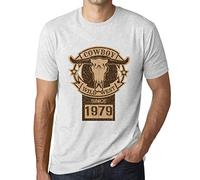 Homme Tee-Shirt Cowboy du Far West Depuis 1979 - Wild West Cowboy Since 1979 - 46 Ans T-Shirt Graphique Idée Cadeau 46e Anniversaire Vintage Année 1979 Nouveauté Blanc Chiné XL