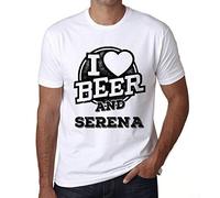 Homme Tee-Shirt J'aime La Bière Et Serena - I Love Beer and Serena - T-Shirt Graphique Éco-Responsable Vintage Cadeau Nouveauté Blanc XL