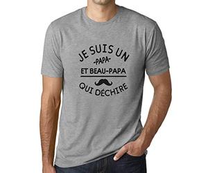 Homme Tee-Shirt Je suis Un Papa Et Beau Papa Qui Déchire T-Shirt Graphique Éco-Responsable Vintage Cadeau Nouveauté Gris Chiné XL