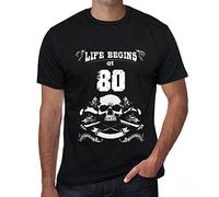 Homme Tee-Shirt La Vie Commence À 80 Ans - Life Begins at 80 - 80 Ans T-Shirt Graphique Idée Cadeau 80e Anniversaire Vintage Année 1944 Nouveauté Noir Profond 5XL