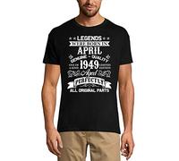 Homme Tee-Shirt - Legends Were Born in April 1949 Aged Perfectly - 75 Ans T-Shirt Graphique Idée Cadeau 75e Anniversaire Vintage Année 1949 Nouveauté Noir Profond 3XL