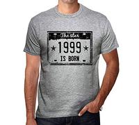 Homme Tee-Shirt L'Étoile Est Née en 1999 - The Star is Born in 1999 - 25 Ans T-Shirt Graphique Idée Cadeau 25e Anniversaire Vintage Année 1999 Nouveauté Gris Chiné M