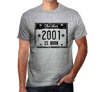 Homme Tee-Shirt L'Étoile Est Née en 2001 - The Star is Born in 2001 - 24 Ans T-Shirt Graphique Idée Cadeau 24e Anniversaire Vintage Année 2001 Nouveauté