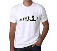 Homme Tee-Shirt L'Évolution du Pêcheur - Evolution of The Fisherman - T-Shirt Graphique Éco-Responsable Vintage Cadeau Nouveauté Blanc L
