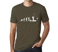 Homme Tee-Shirt L'Évolution du Pêcheur - Evolution of The Fisherman - T-Shirt Graphique Éco-Responsable Vintage Cadeau Nouveauté Army XL