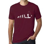 Homme Tee-Shirt L'Évolution du Pêcheur - Evolution of The Fisherman - T-Shirt Graphique Éco-Responsable Vintage Cadeau Nouveauté Bordeaux M