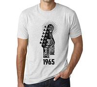 Homme Tee-Shirt - Live Fast, Never Die Guitar and Rock & Roll Since 1965 - 60 Ans T-Shirt Graphique Idée Cadeau 60e Anniversaire Vintage Année 1965 Nouveauté Blanc Chiné L