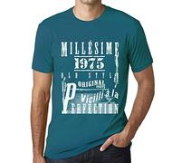 Homme Tee-Shirt Millésime Vieilli à la Perfection 1975 50 Ans T-Shirt Graphique Idée Cadeau 50e Anniversaire Vintage Année 1975 Nouveauté Bleu Canard S