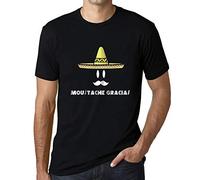 Homme Tee-Shirt Moustache Merci - Moustache Gracias - T-Shirt Graphique Éco-Responsable Vintage Cadeau Nouveauté Noir Profond L