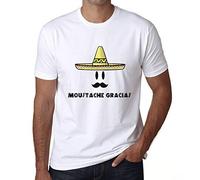 Homme Tee-Shirt Moustache Merci - Moustache Gracias - T-Shirt Graphique Éco-Responsable Vintage Cadeau Nouveauté Blanc M