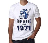 Homme Tee-Shirt Né pour Rouler Depuis 1971 - Born to Ride Since 1971 - 53 Ans T-Shirt Graphique Idée Cadeau 53e Anniversaire Vintage Année 1971 Nouveauté Blanc XL