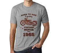 Homme Tee-Shirt Né pour Rouler Un Moteur Légendaire Depuis 1965 - Born to Ride Legendary Motor Since 1965 - 60 Ans T-Shirt Graphique Idée Cadeau 60e Anniversaire Vintage Année 1965 Nouveauté Gris