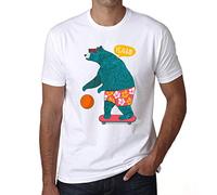 Homme Tee-Shirt Ourson Beach Skateboard Basketball - Beach Skateboard Basketball Bear - T-Shirt Graphique Éco-Responsable Vintage Cadeau Nouveauté Blanc XL