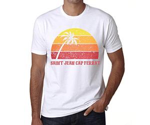 Homme Tee-Shirt Palmier Plage Coucher De Soleil À Saint Jean Cap Ferrat - Palm, Beach, Sunset in Saint Jean Cap Ferrat - T-Shirt Graphique Éco-Responsable Vintage Cadeau Nouveauté Blanc M