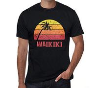 Homme Tee-Shirt Palmier Plage Coucher De Soleil À Waikiki - Palm, Beach, Sunset in Waikiki - T-Shirt Graphique Éco-Responsable Vintage Cadeau Nouveauté Noir Profond 4XL