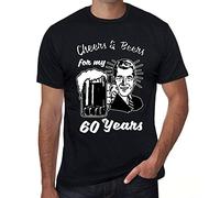 Homme Tee-Shirt Santé Et Bières pour Mes 60 Ans - Cheers and Beers for My 60 Years - 60 Ans T-Shirt Graphique Idée Cadeau 60e Anniversaire Vintage Année 1965 Nouveauté Noir Profond L
