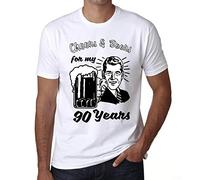 Homme Tee-Shirt Santé Et Bières pour Mes 90 Ans - Cheers and Beers for My 90 Years - 90 Ans T-Shirt Graphique Idée Cadeau 90e Anniversaire Vintage Année 1934 Nouveauté Blanc 5XL