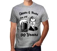 Homme Tee-Shirt Santé Et Bières pour Mes 90 Ans - Cheers and Beers for My 90 Years - 90 Ans T-Shirt Graphique Idée Cadeau 90e Anniversaire Vintage Année 1934 Nouveauté Gris Chiné 5XL