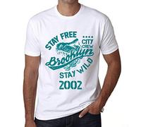Homme Tee-Shirt Stay Free Stay Wild 2002 23 Ans T-Shirt Graphique Idée Cadeau 23e Anniversaire Vintage Année 2002 Nouveauté Blanc M