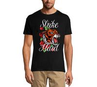 Homme Tee-Shirt Strike Hard - Tête De Tigre - Roses Rouges - Strike Hard - Tiger Head - Red Roses - T-Shirt Graphique Éco-Responsable Vintage Cadeau Nouveauté