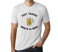 Homme Tee-Shirt Tout Travail Mérite Sa Bière T-Shirt Graphique Éco-Responsable Vintage Cadeau Nouveauté Blanc Chiné XL
