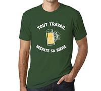 Homme Tee-Shirt Tout Travail Mérite Sa Bière T-Shirt Graphique Éco-Responsable Vintage Cadeau Nouveauté Vert Bouteille XL