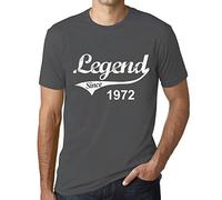 Homme Tee-Shirt Une Légende Depuis 1972 - Legend Since 1972 - 53 Ans T-Shirt Graphique Idée Cadeau 53e Anniversaire Vintage Année 1972 Nouveauté Gris Souris L