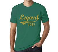 Homme Tee-Shirt Une Légende Depuis 1987 - Legend Since 1987 - 39 Ans T-Shirt Graphique Idée Cadeau 39e Anniversaire Vintage Année 1987 Nouveauté Emeraude M