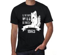 Homme Tee-Shirt Une Vie Sauvage Depuis 1963 - Living Wild Since 1963 - 61 Ans T-Shirt Graphique Idée Cadeau 61e Anniversaire Vintage Année 1963 Nouveauté