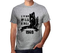 Homme Tee-Shirt Une Vie Sauvage Depuis 1969 - Living Wild Since 1969 - 55 Ans T-Shirt Graphique Idée Cadeau 55e Anniversaire Vintage Année 1969 Nouveauté