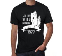 Homme Tee-Shirt Une Vie Sauvage Depuis 1977 - Living Wild Since 1977 - 47 Ans T-Shirt Graphique Idée Cadeau 47e Anniversaire Vintage Année 1977 Nouveauté