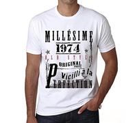 Homme Tee-Shirt Vieilli à la Perfection Millésime 1974 51 Ans T-Shirt Graphique Idée Cadeau 51e Anniversaire Vintage Année 1974 Nouveauté Blanc L