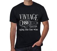 Homme Tee-Shirt Vieillissement comme Un Bon Vin 1959 - Aging Like A Fine Wine 1959 - 65 Ans T-Shirt Graphique Idée Cadeau 65e Anniversaire Vintage Année 1959 Nouveauté Noir Profond XXL