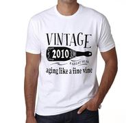 Homme Tee-Shirt Vieillissement Comme Un Bon Vin 2010 - Aging Like A Fine Wine 2010 - 14 Ans T-Shirt Graphique Idée Cadeau 14e Anniversaire Vintage Année 2010 Nouveauté