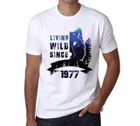 Homme Tee-Shirt Vivre À L'état Sauvage Depuis 1977 - Living Wild Since 1977 - 47 Ans T-Shirt Graphique Idée Cadeau 47e Anniversaire Vintage Année 1977 Nouveauté