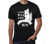 Homme Tee-Shirt Vivre À L'état Sauvage Depuis 1979 - Living Wild Since 1979 - 45 Ans T-Shirt Graphique Idée Cadeau 45e Anniversaire Vintage Année 1979 Nouveauté