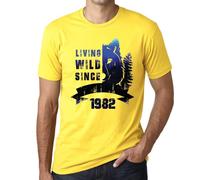Homme Tee-Shirt Vivre À L'état Sauvage Depuis 1982 - Living Wild Since 1982 - 42 Ans T-Shirt Graphique Idée Cadeau 42e Anniversaire Vintage Année 1982 Nouveauté