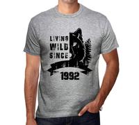 Homme Tee-Shirt Vivre À L'état Sauvage Depuis 1992 - Living Wild Since 1992 - 32 Ans T-Shirt Graphique Idée Cadeau 32e Anniversaire Vintage Année 1992 Nouveauté
