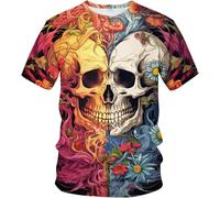 Homme Tigre Manches Courtes Crâne Graphique T-Shirt Homme Nouveauté Crâne Motif Casual Col Rond Manches Courtes Chemises, S1., 5XL Grote maten Extra tall