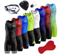 Homme Trifonction sans Manches Sports de Plein Air Vêtements de Triathlon, Combinaison de Triathlon rembourrée, Course À Pied,Natation, Cyclisme,Jersey Ensemble Body (Noir Rouge,XXL)