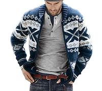 Homme Veste Cardigan Tricotée en Jacquard Manche Longue Veste en Tricoté Zippé Pulls col Châle Pullover Gilet Veste en Maille Cardigan Manteau,Blau,L