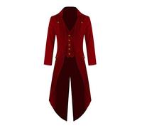 Homme Veste Costume en Queue De Pie Longue Slim Fit Steampunk Gothique Déguisement Manteau Cosplay Halloween Rouge L