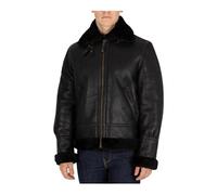 Homme Veste en cuir à garniture de fourrure, Noir
