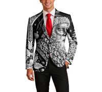 Homme Veste Imprimée Baroque Portraits Ornements Revers Crantés | Col Tailleur Doublé Bordant Chaque Épaule, Blazer , Paire Cérémonielle Graphique, Manteau Saison, Pour Fêtes Familiales