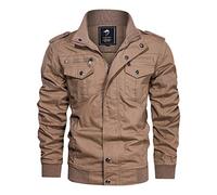 Homme Veste Militaire en Coton Blouson Fine d’aviateur à Col Montant et Poches Multiples pour Printemps Automne Veste Cargo Kaki XL