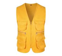 Homme Veste Sans Manches Men's Spring Summer Autumn And Winter Multi Pocket Overalls Vest Reporter Photography Tooling Reflective Construction Vest Veste Jean Sans Homme Biker (Yellow, XXXL)